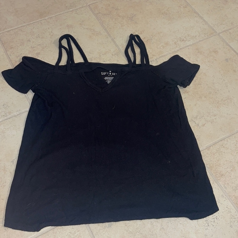 American eagle ribbed black off the shoulder t shirt top size small